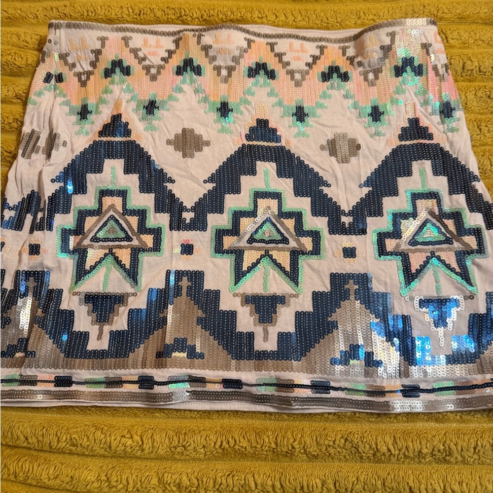 Express Aztec Tribal Sequin Mini Skirt